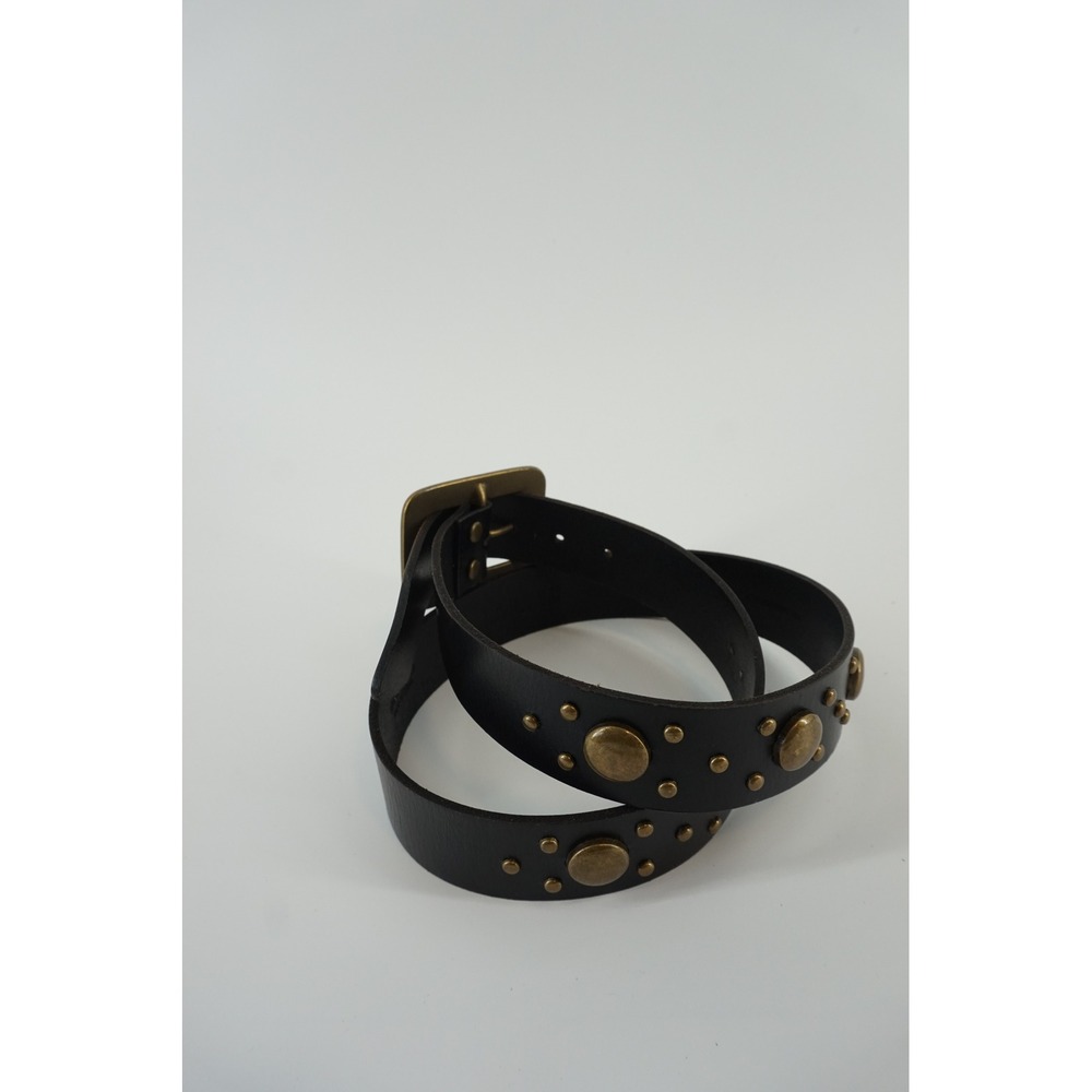 Lauren Ralph Lauren Studded Leather Belt Western Boho Brass Buckle Black L - Picture 3 of 7